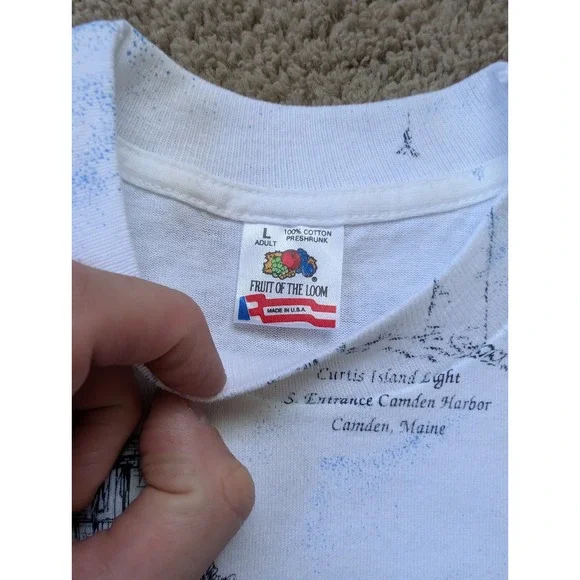 Vintage Maine Lighthouse Shirt Mens Large AOP Single Stitch Fruit of the Loom - Picture 6 of 9
